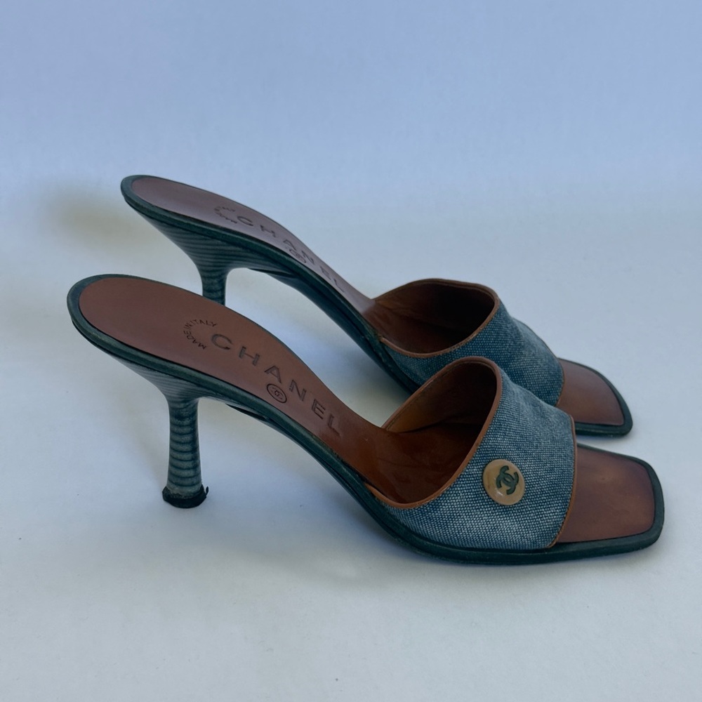 Archival Chanel Denim CC Button Sandal Mules (RARE) - Picture 3 of 8